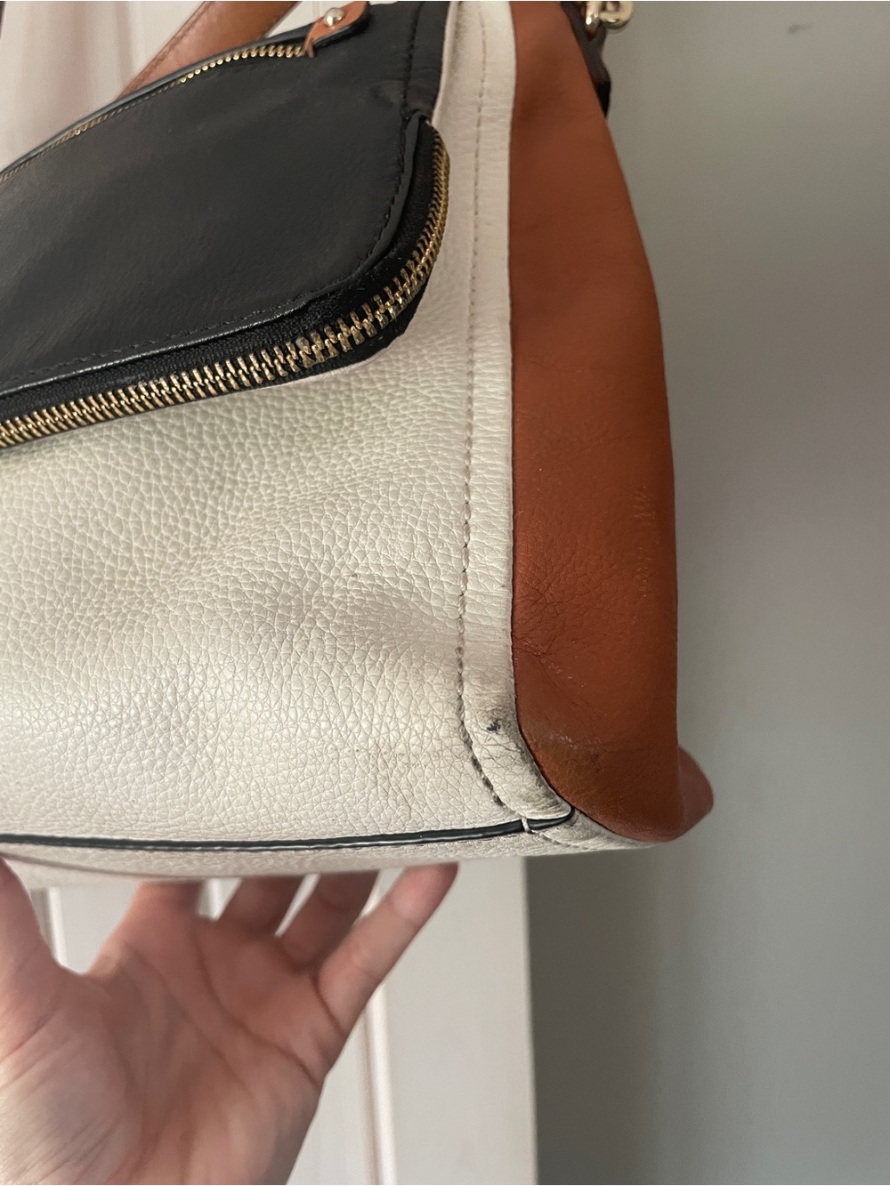 Kate Spade Colorblock Purse Crossbody Black White Brown Flap - Picture 5 of 16